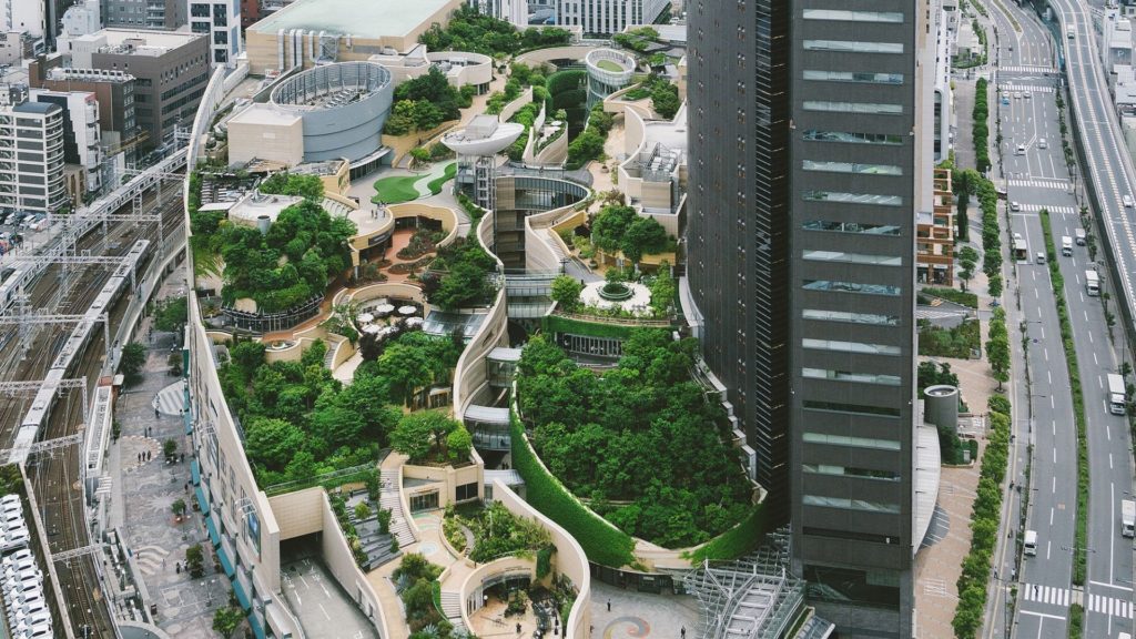 なんばパークスの屋上庭園を上から見るパターン２