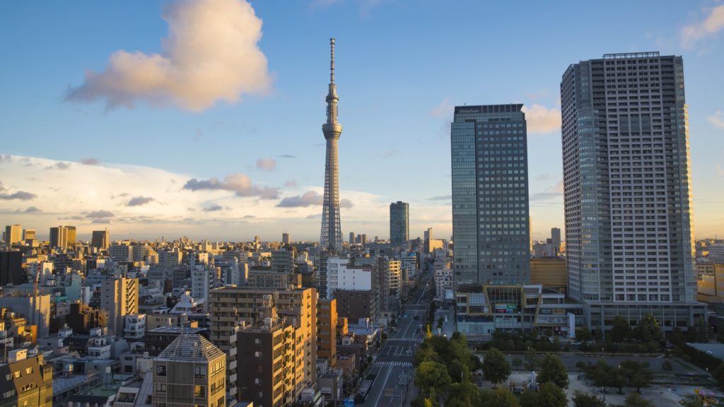 都市にそびえる東京スカイツリー